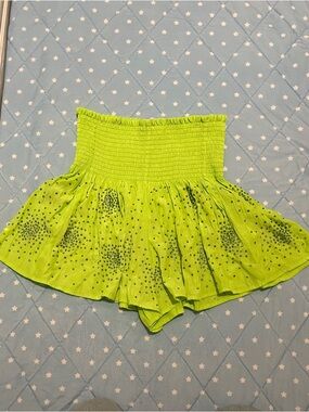 QUEEN OF SPARKLES Neon Lime Green Studded Skirt-Shorts